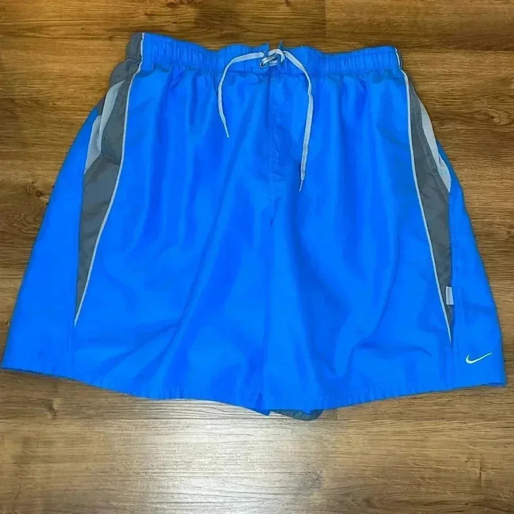 Nike Swoosh Men’s XXL Blue Gray Swim Trunks Shorts